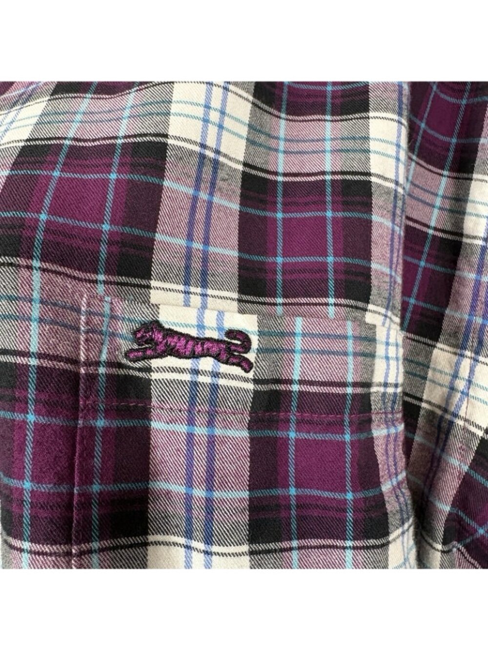 Le Tigre Purple Plaid Flannel Button Front Long Sleeve Shirt - Picture 3 of 14